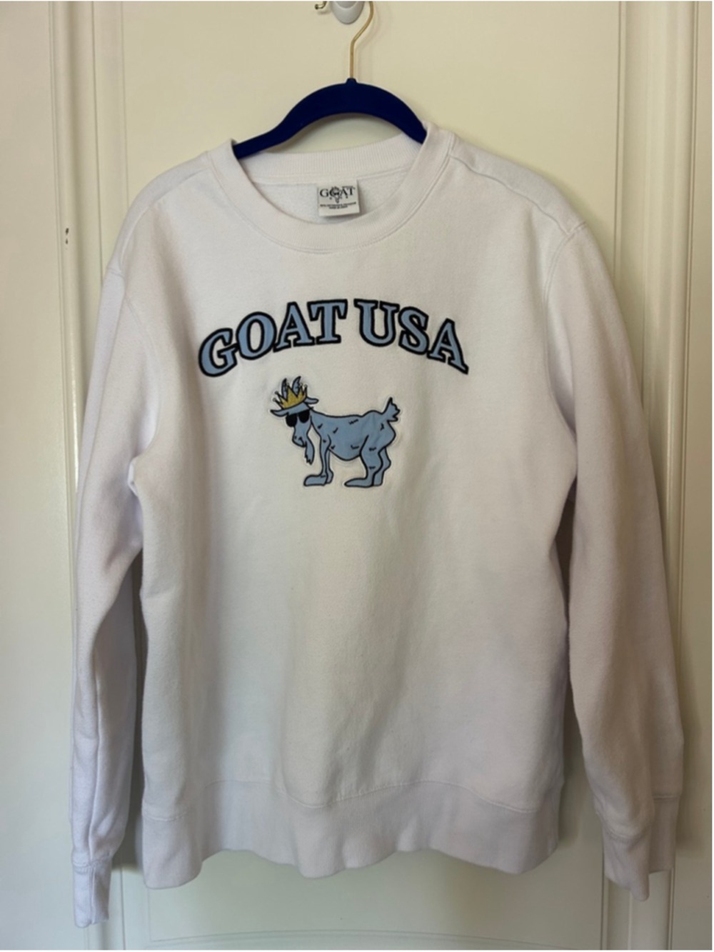 Men's GOAT USA White Blue Big GOAT Crewneck Sweatshirt M - Picture 3 of 8